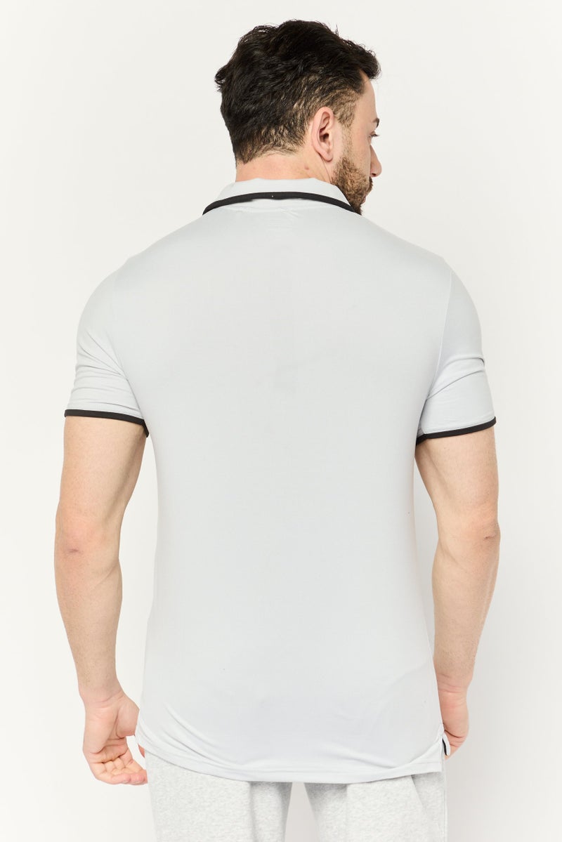 MOTION Men Regular Fit Brand Logo Short Sleeves Polo Shirt, Light Grey - Image 4